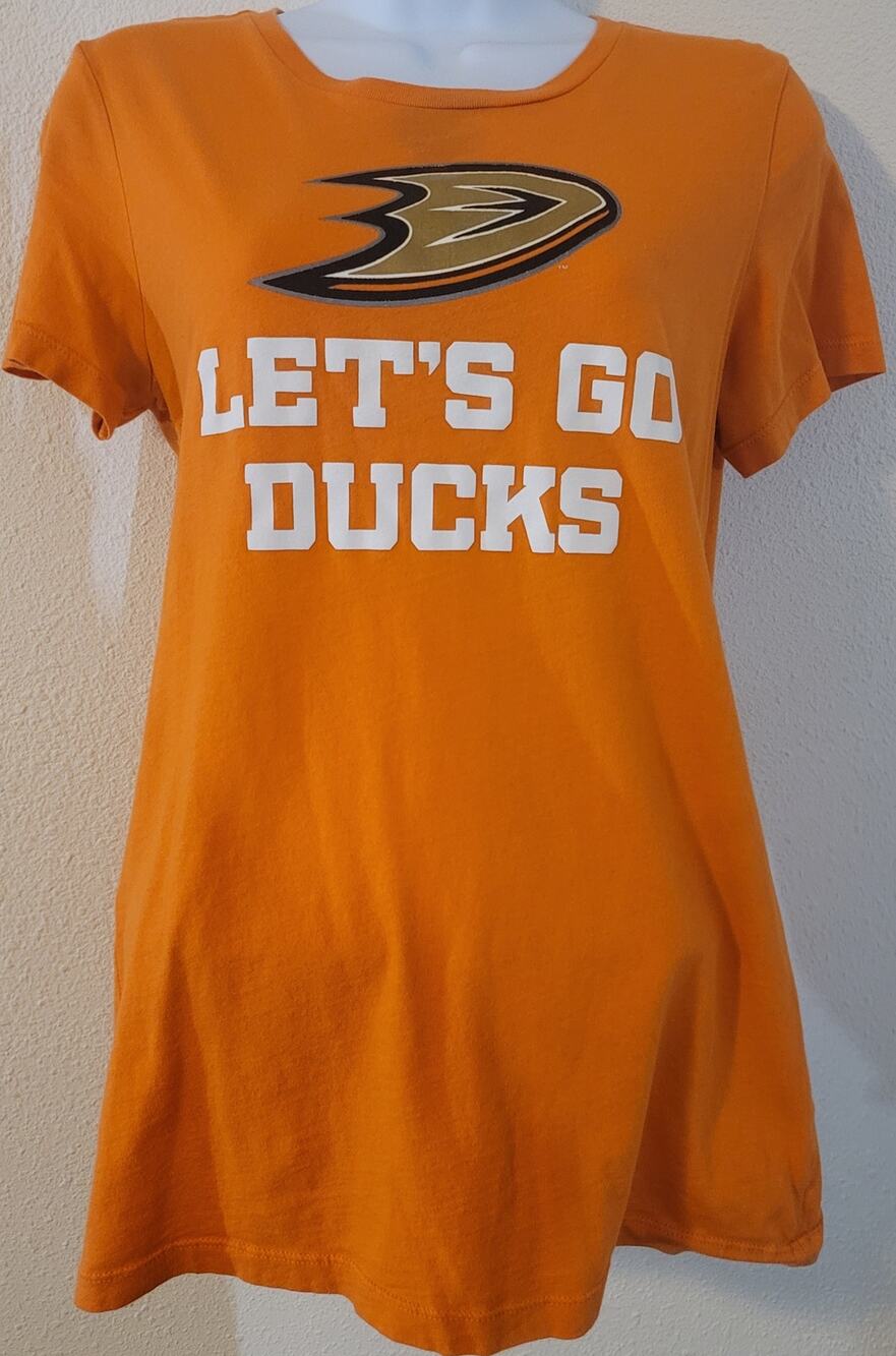 Rinky Orange Let's Go Ducks Anaheim Hockey Women's Shirt Large Short Sleeve